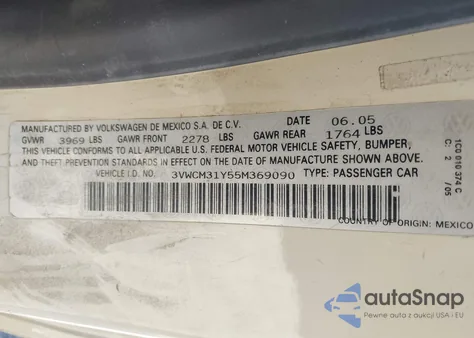 2005 Volkswagen New Beetle Gls z USA, uszkodzony, nr VIN 3VWCM31Y55M369090